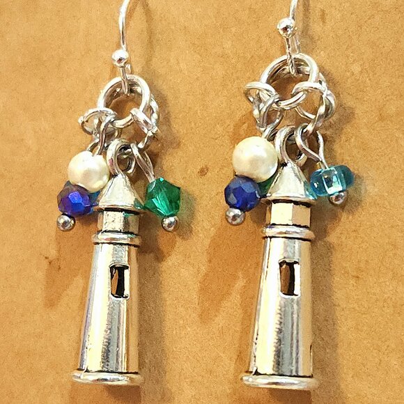 Handmade - Fun Tibetan Silver Lighthouse Earrings - Picture 2 of 6